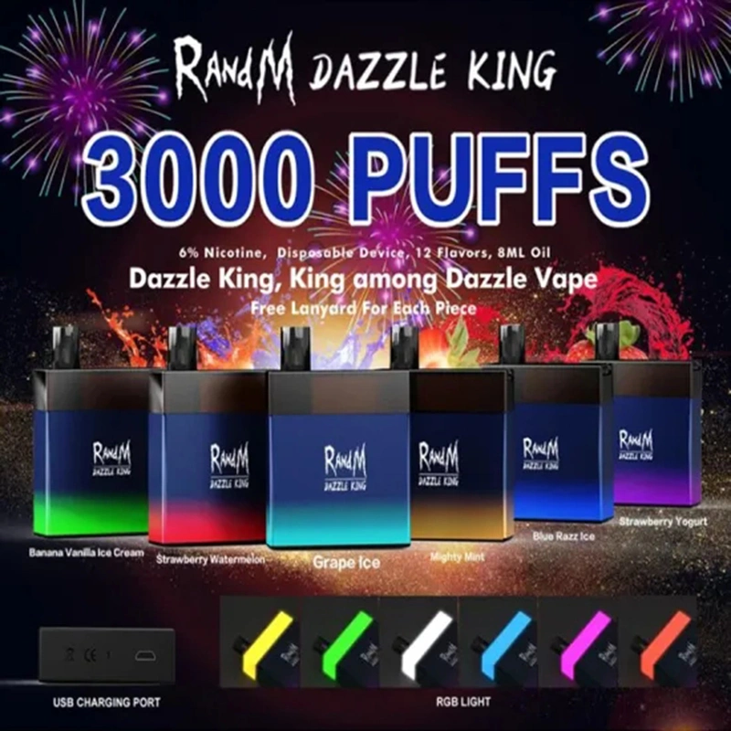 Randm Dazzle King LED Light Glowing 3000 Puffs Disposable Vape Pod Device Disposable Vape 5000 Puffs