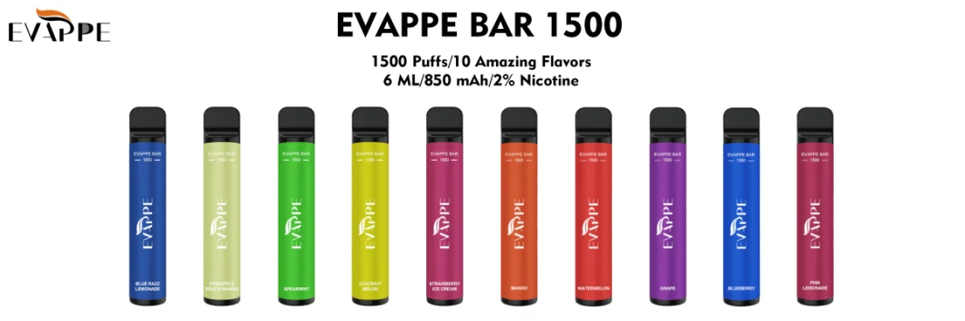 Evappe Disposable Vape Pen 2% 1500 Puffs Bar 850mAh Disposable E Cigarette Wholesale Evappe Bar Vs Puff Bang Elf Vape Elux Fume