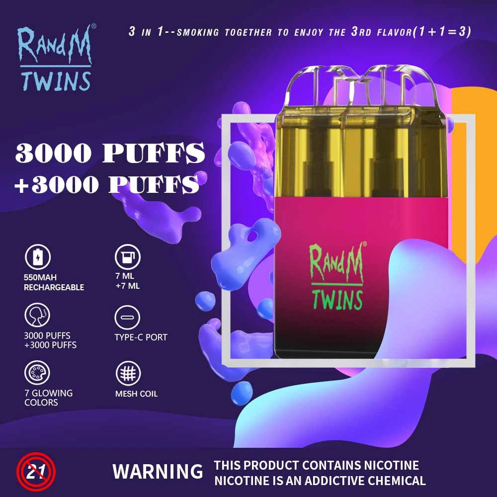 Prefilled 6000 Puffs Electronic Cigarette Randm Twins Rechargeable Disposable Vape